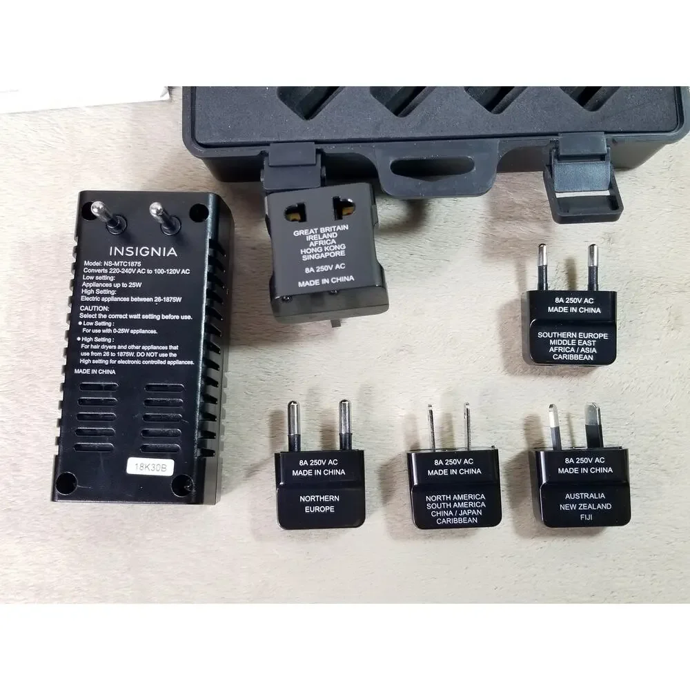 Insignia Travel Converter & 5 Adapter Plugs + Case Color Black NS-MTC1875